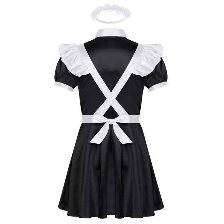 Gender Non-Conforming Sexy Maid Uniform with Headband, Pink Maid Uniform / XXL