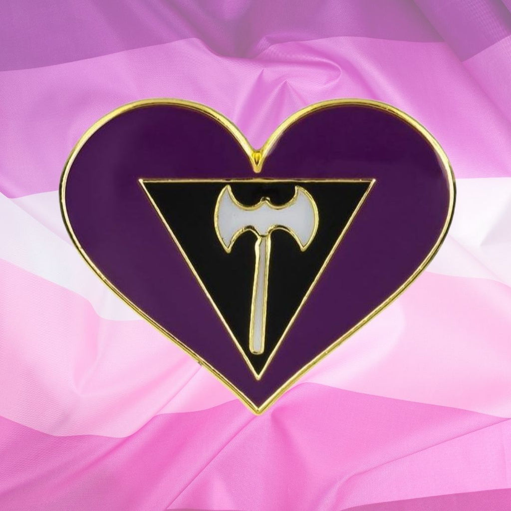  Lesbian Labrys Pride Heart Enamel Pin by Queer In The World sold by Queer In The World: The Shop - LGBT Merch Fashion