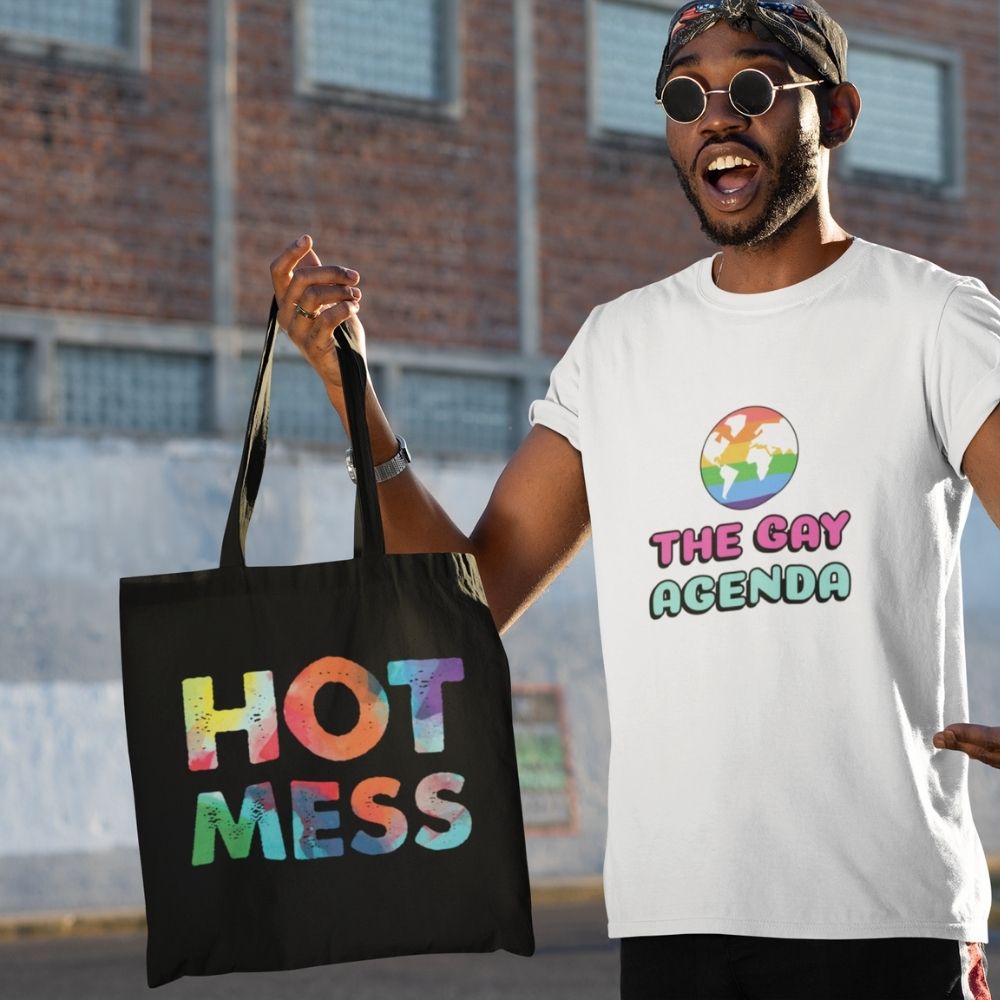 Black Hot Mess Eco Tote Bag by Queer In The World Originals sold by Queer In The World: The Shop - LGBT Merch Fashion