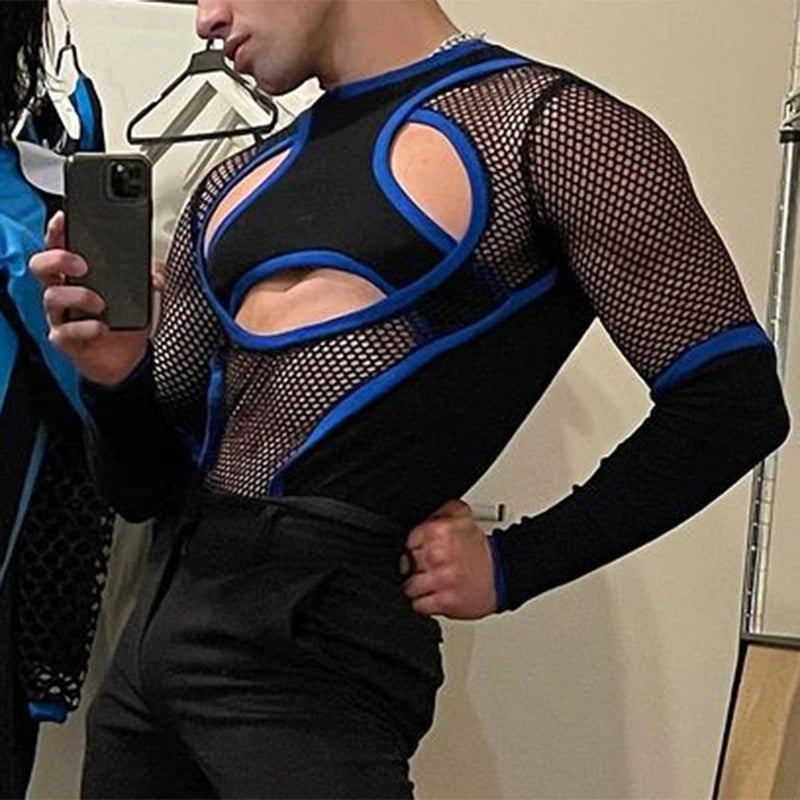 Blue Iconic Patchwork Mesh Top by Queer In The World sold by Queer In The World: The Shop - LGBT Merch Fashion