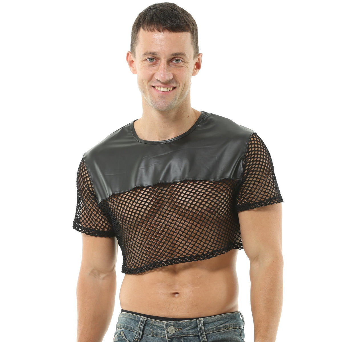 mens fishnet crop top