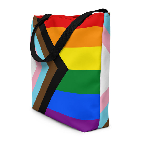 Black Progress Pride LGBT Extra Large Tote Bag by Queer In The World Originals sold by Queer In The World: The Shop - LGBT Merch Fashion