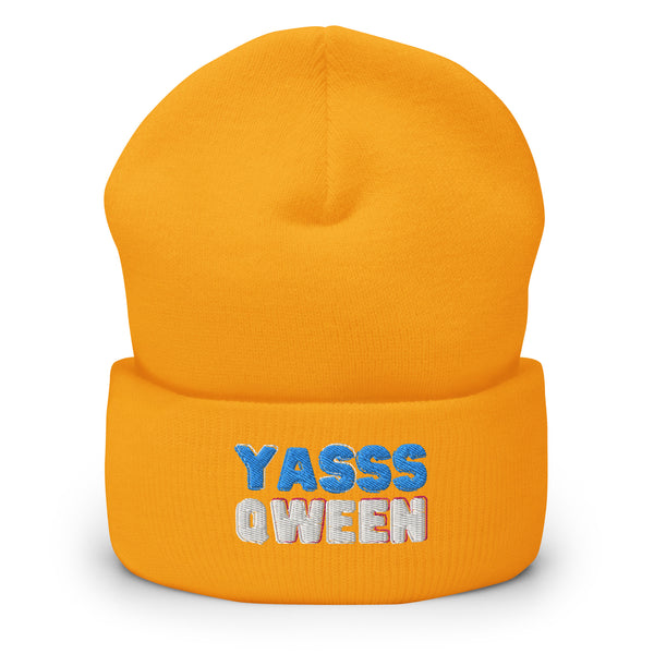 Gold Yasss Qween Cuffed Beanie by Queer In The World Originals sold by Queer In The World: The Shop - LGBT Merch Fashion