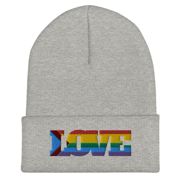 Heather Grey Progress LGBT Love Cuffed Beanie by Queer In The World Originals sold by Queer In The World: The Shop - LGBT Merch Fashion