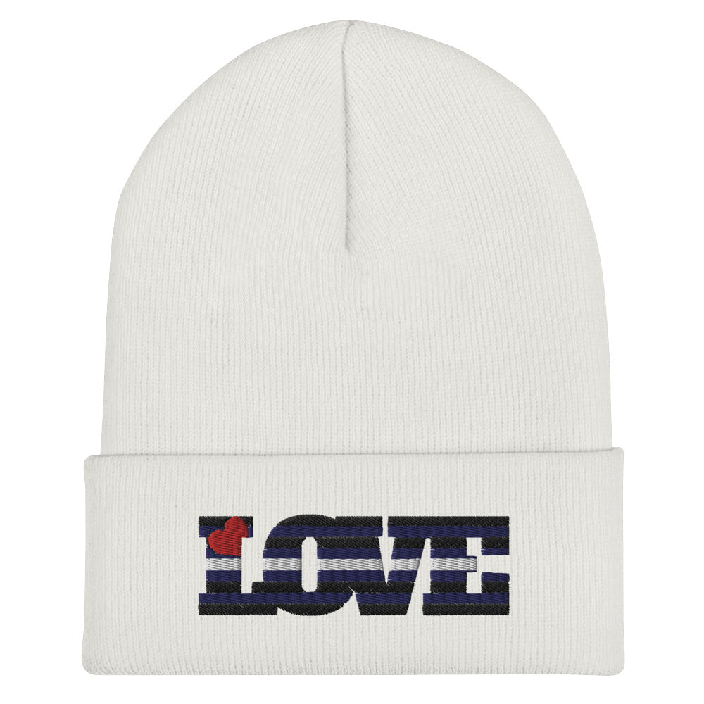 White Leather Pride Love Cuffed Beanie by Queer In The World Originals sold by Queer In The World: The Shop - LGBT Merch Fashion