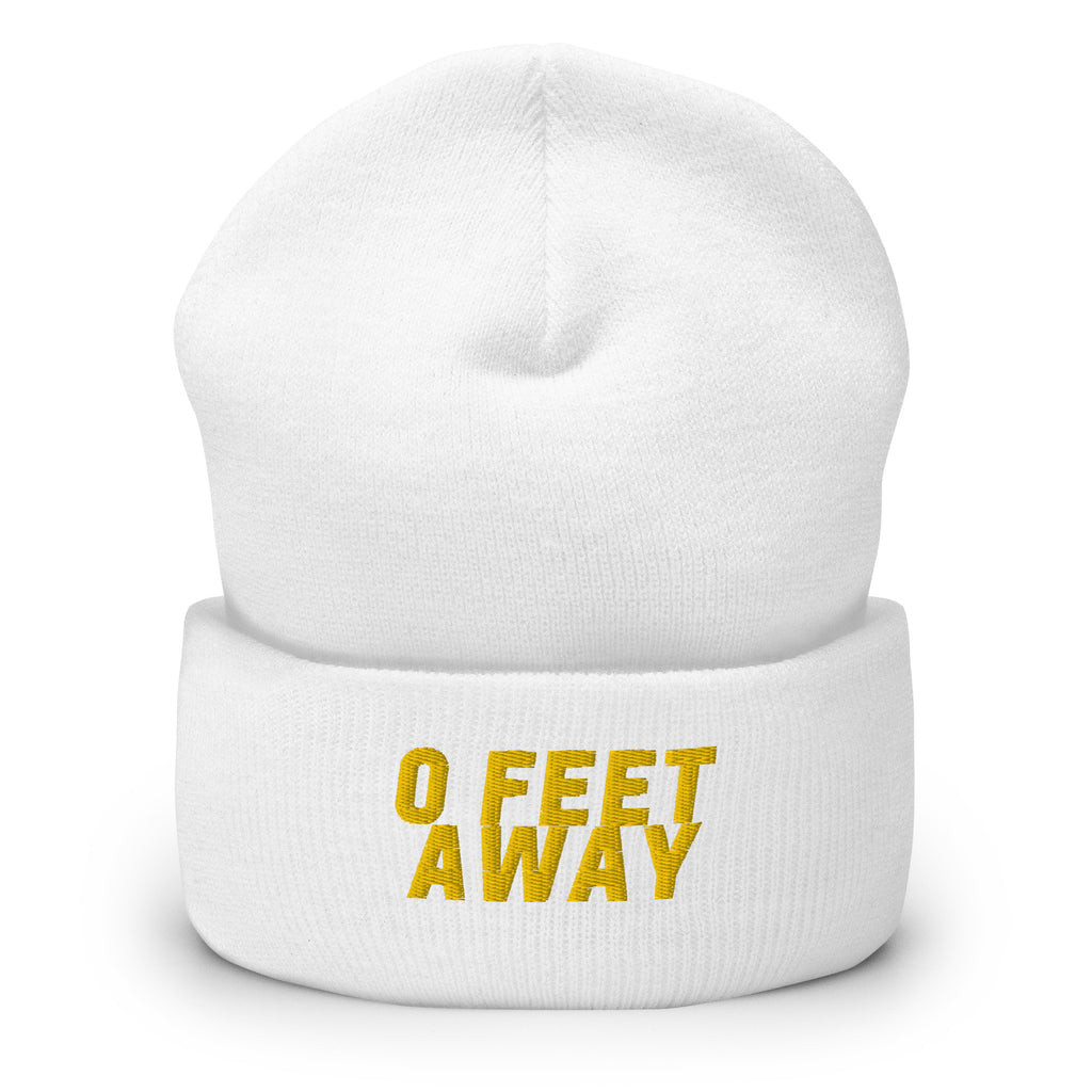 White Zero Feet Away Grindr Cuffed Beanie by Queer In The World Originals sold by Queer In The World: The Shop - LGBT Merch Fashion