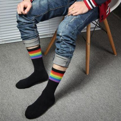 Black LGBT Pride Thick Cotton Socks by Queer In The World sold by Queer In The World: The Shop - LGBT Merch Fashion