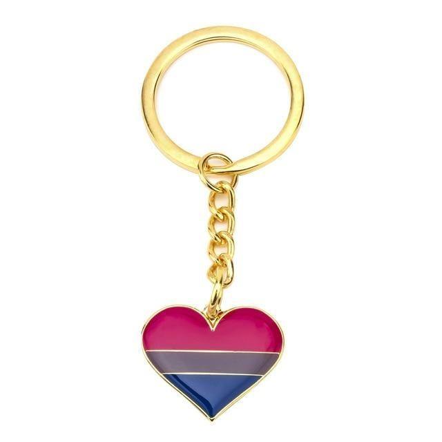  Bisexual Pride Heart Keychain by Queer In The World sold by Queer In The World: The Shop - LGBT Merch Fashion