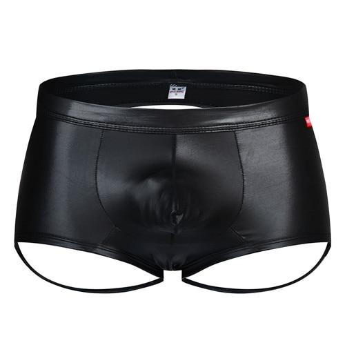 Mens Sexy Soft Leather Short Pants For Sex Latex Sheath Underwear Sexy  Bottom Male Patent Leather Fetish Boxer Hot Pants Sexi