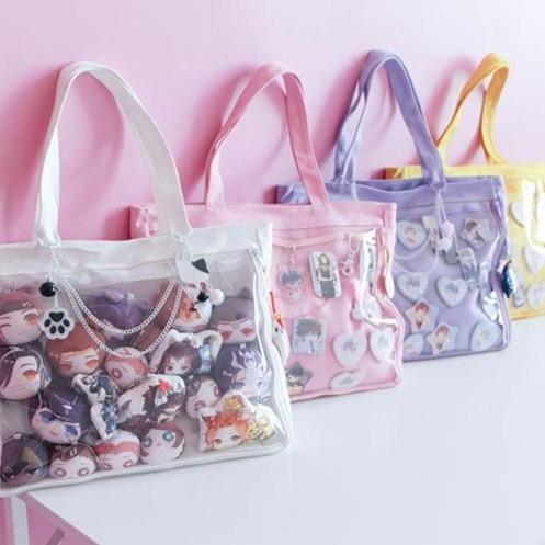 Lavender Transparent Pin Display Canvas Handbag by Queer In The World sold by Queer In The World: The Shop - LGBT Merch Fashion