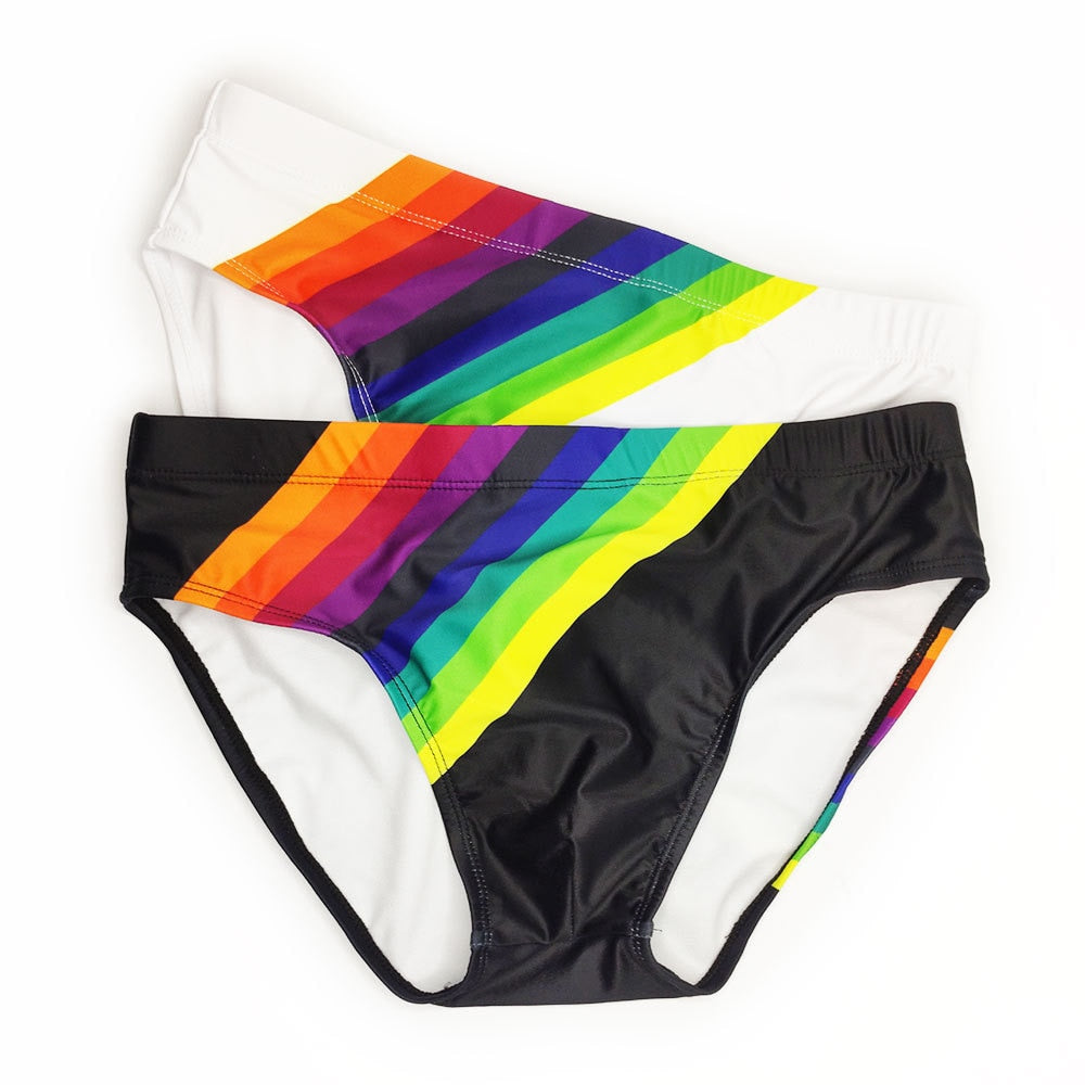 Rainbow Striped Swim Briefs
