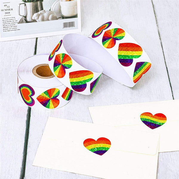 Glitter Hearts (Various Styles) 500 LGBT Pride Heart Stickers On A Roll by Queer In The World sold by Queer In The World: The Shop - LGBT Merch Fashion