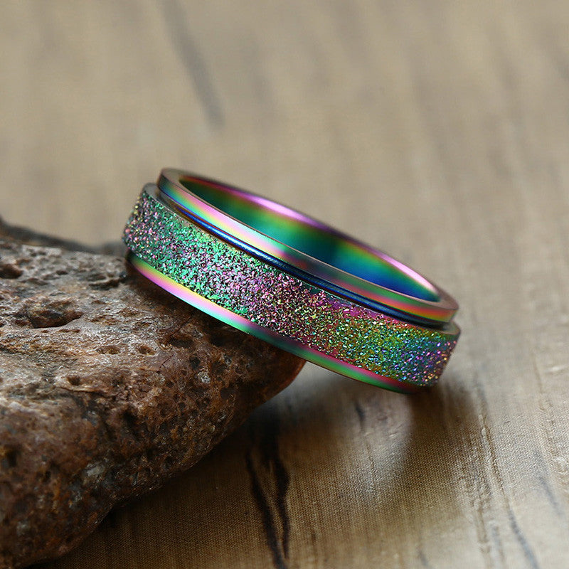 Best Deal for 8MM Stainless Steel Rainbow Color Sandblasted Rings
