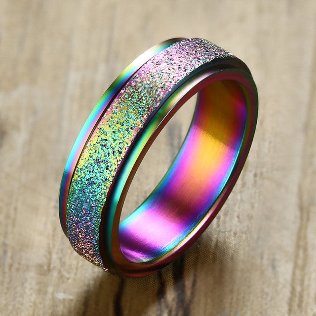 Best Deal for 8MM Stainless Steel Rainbow Color Sandblasted Rings Wedding