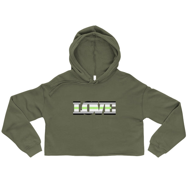 Military Green Agender Love Crop Hoodie by Queer In The World Originals sold by Queer In The World: The Shop - LGBT Merch Fashion