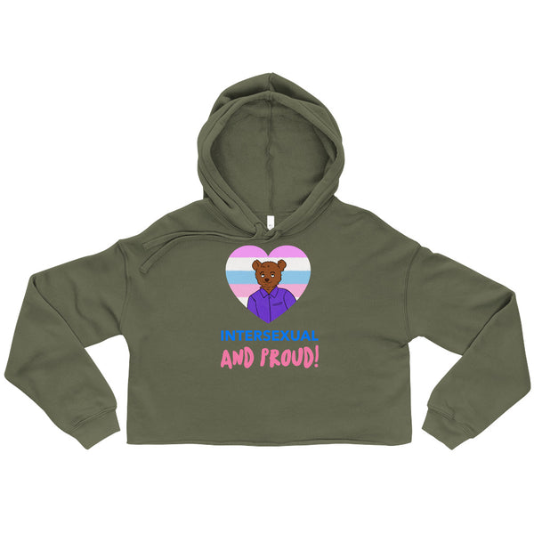 Military Green Intersexual And Proud Crop Hoodie by Queer In The World Originals sold by Queer In The World: The Shop - LGBT Merch Fashion