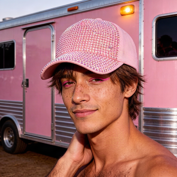 Fabulously Rhinestoned Baseball Cap — AI-generated Pink Pony editorial image