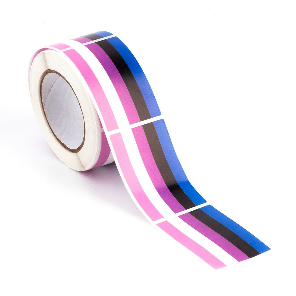 Roll of genderfluid pride flag stickers with a long strip unrolled on white