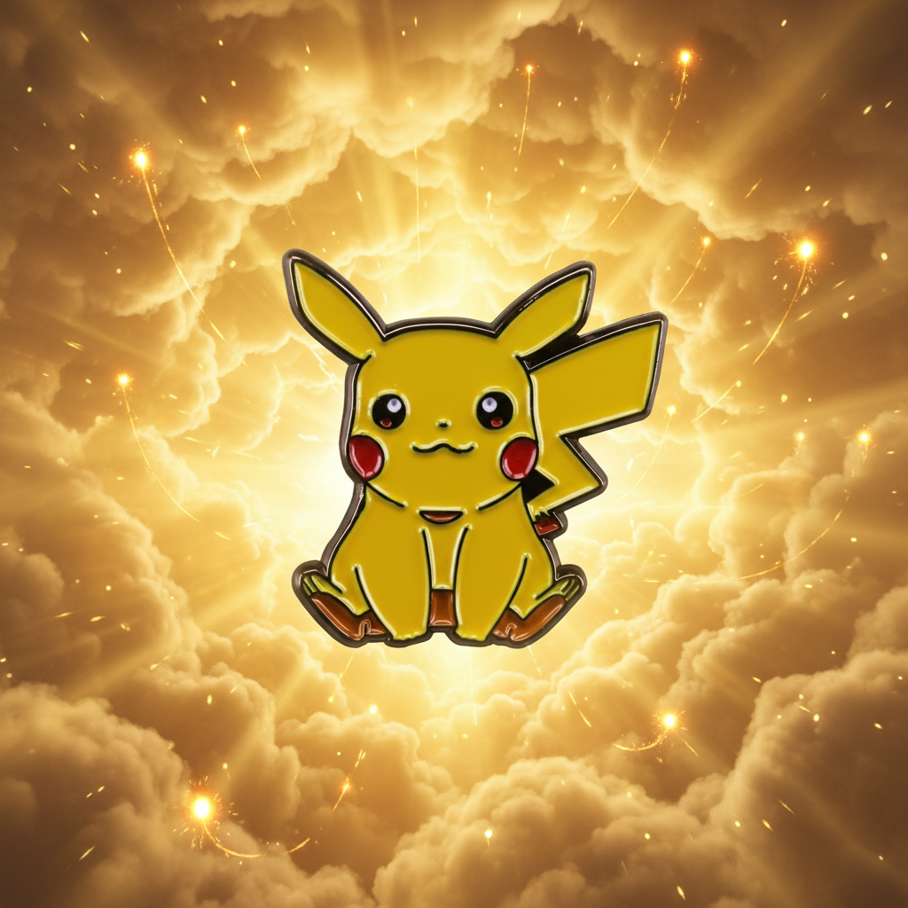 Cute Pikachu Sitting Enamel Pin against a glowing sky, exuding vibrant pride and empowerment. This enamel accessory embodies queer joy and self-expression, perfect for celebrating LGBTQIA+ visibility and confidence.