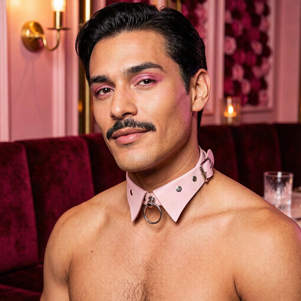 Business Daddy Bowtie Bondage Collar — AI-generated Pink Pony editorial image