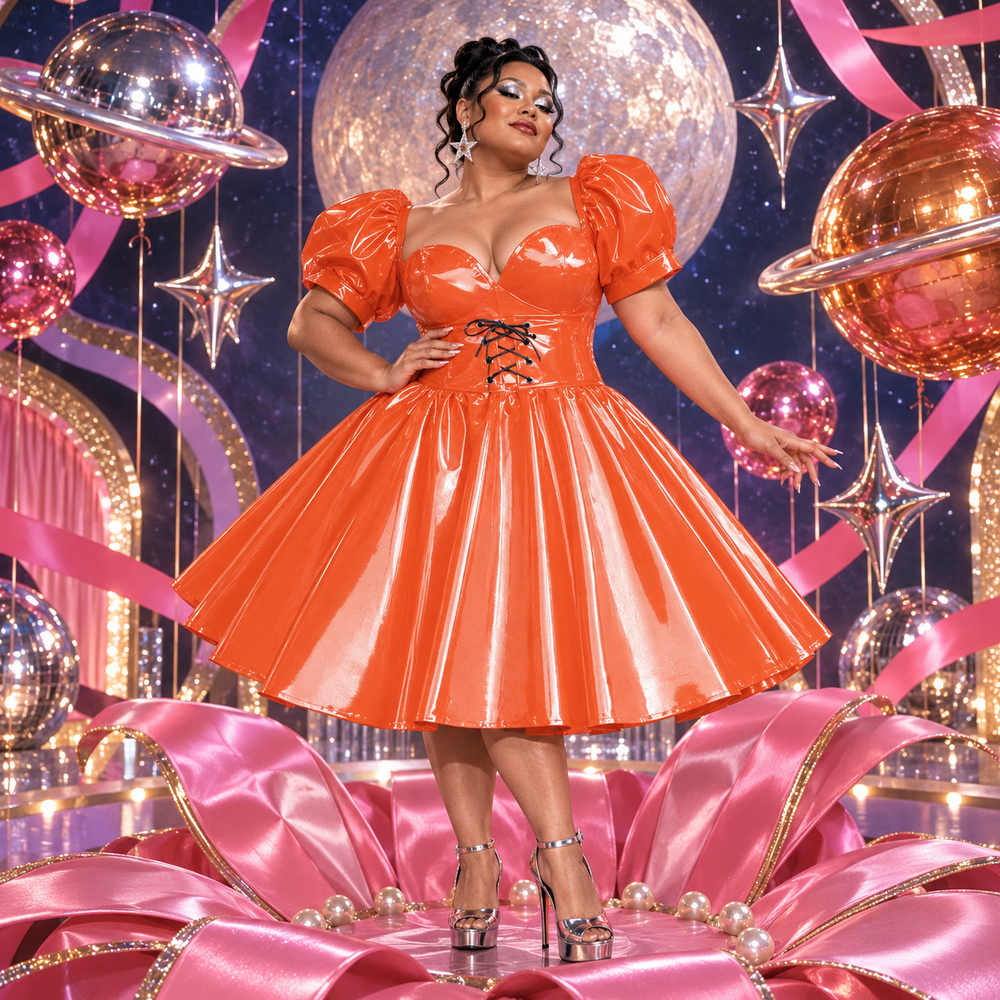 French Glamour Latex Look Fetish Prom Dress — Camp Spectacle