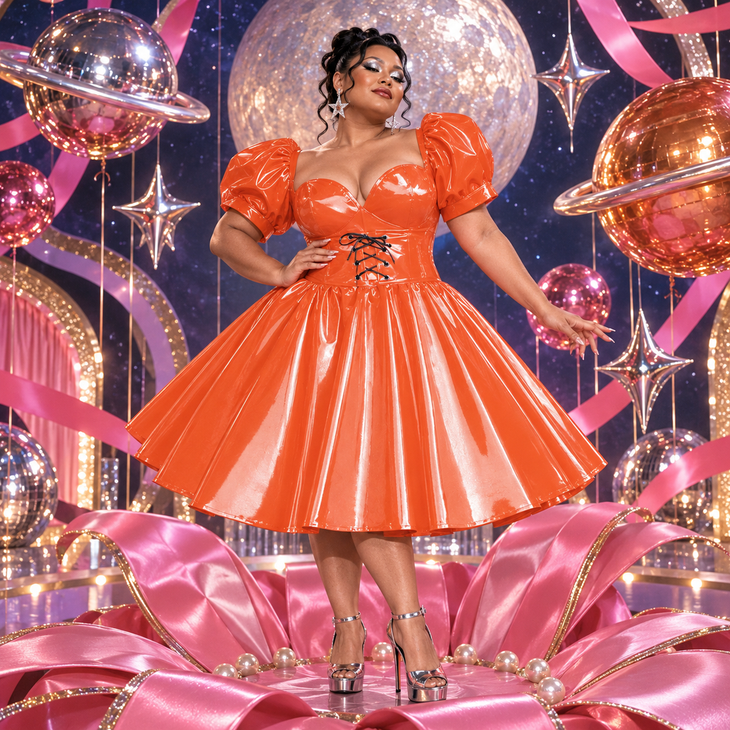 French Glamour Latex Look Fetish Prom Dress — Camp Spectacle