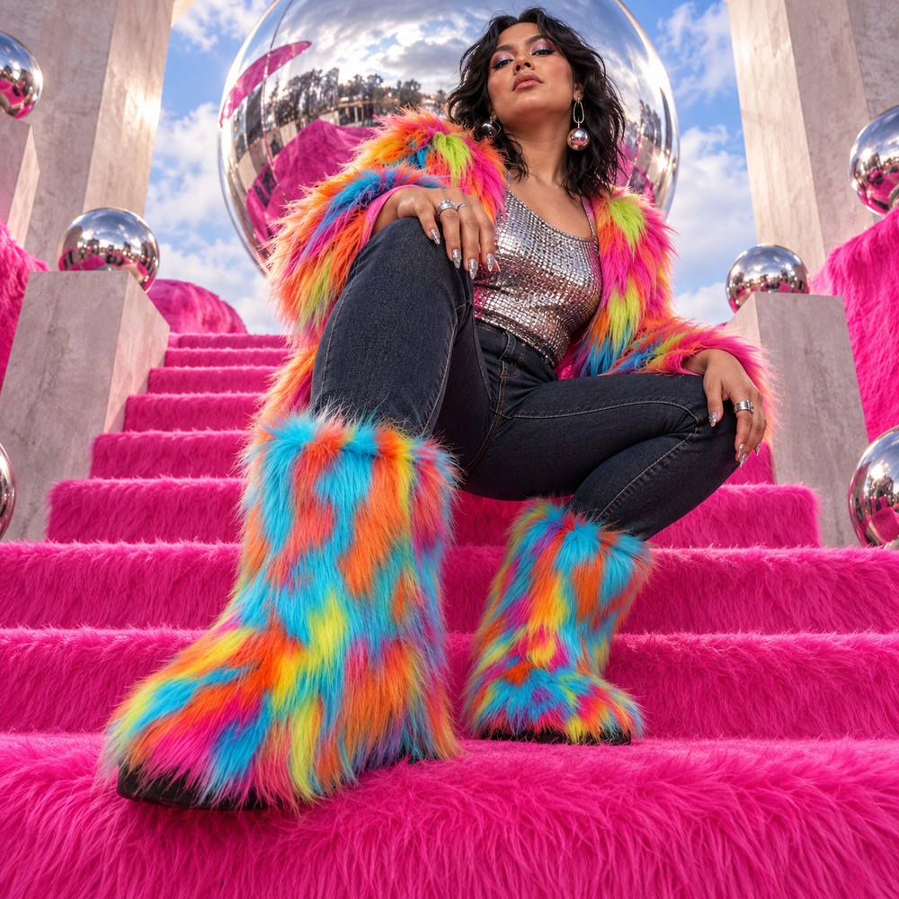 Funk Monster Faux Fur Boots — Avant-Garde Art Editorial