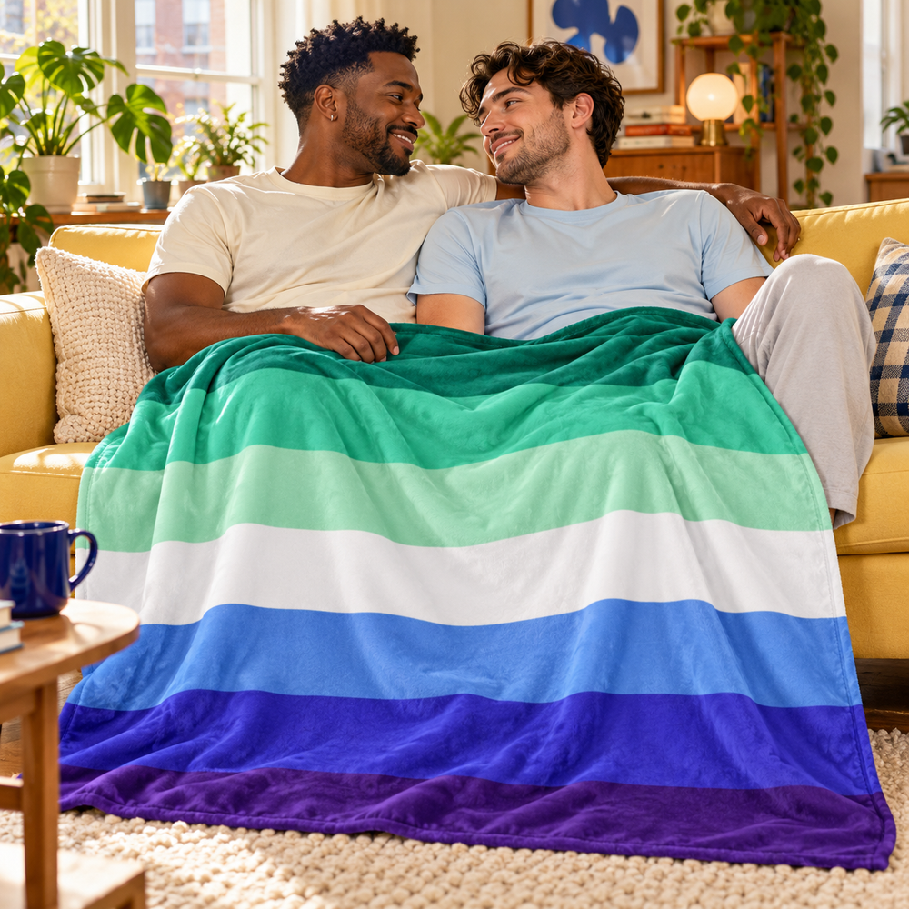 Gay MLM Flag Throw Blanket, Single design — product styled in an editorial setting.