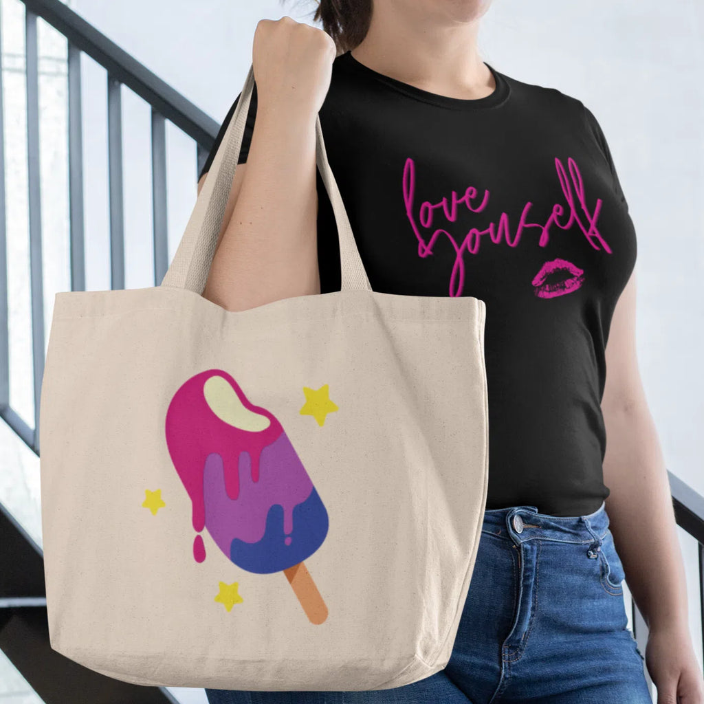 Black Bisexual Popsicle Large Organic Tote Bag by Queer In The World Originals sold by Queer In The World: The Shop - LGBT Merch Fashion