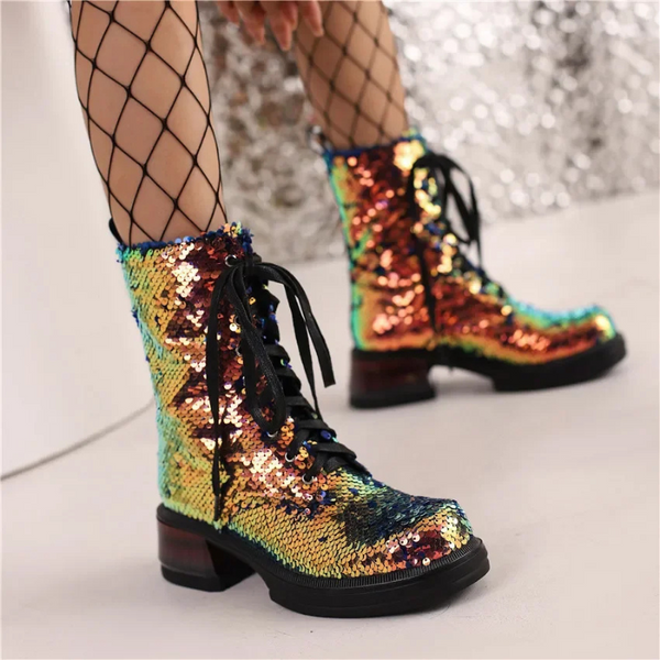 British Sequins Combat Boots