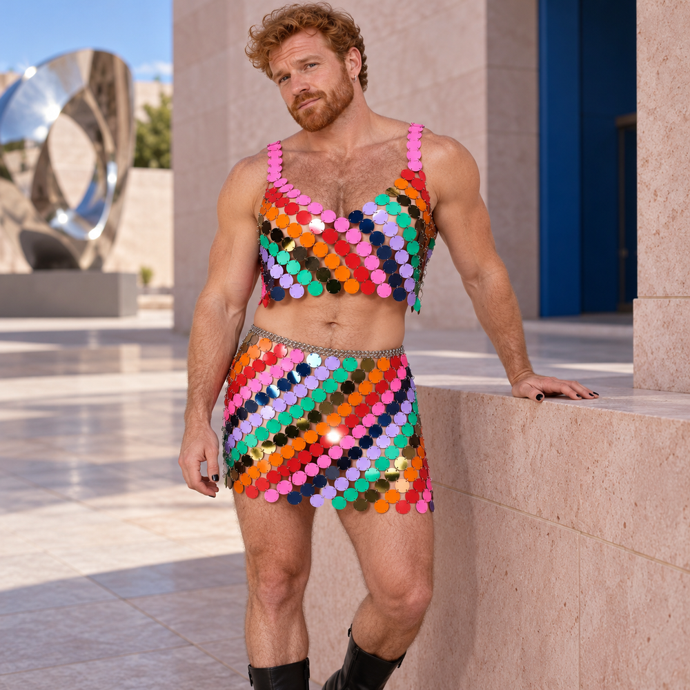 Disco Diva Rainbow Crop Top + Skirt — worn by a model.