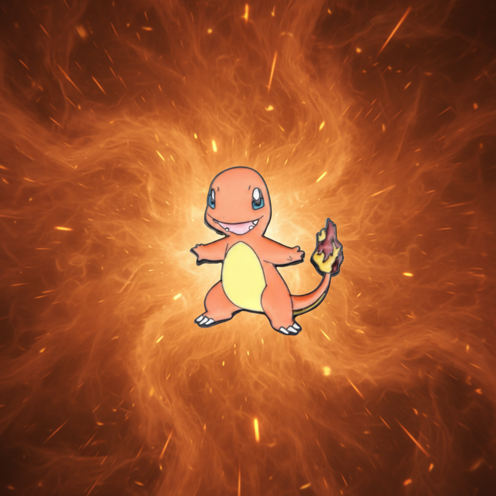 Charmander Enamel Pin featuring the iconic, fiery-tailed Pokémon in vibrant orange, embodying pride and self-expression. A bold queer accessory designed to empower and celebrate LGBTQIA+ visibility with fierce joy.
