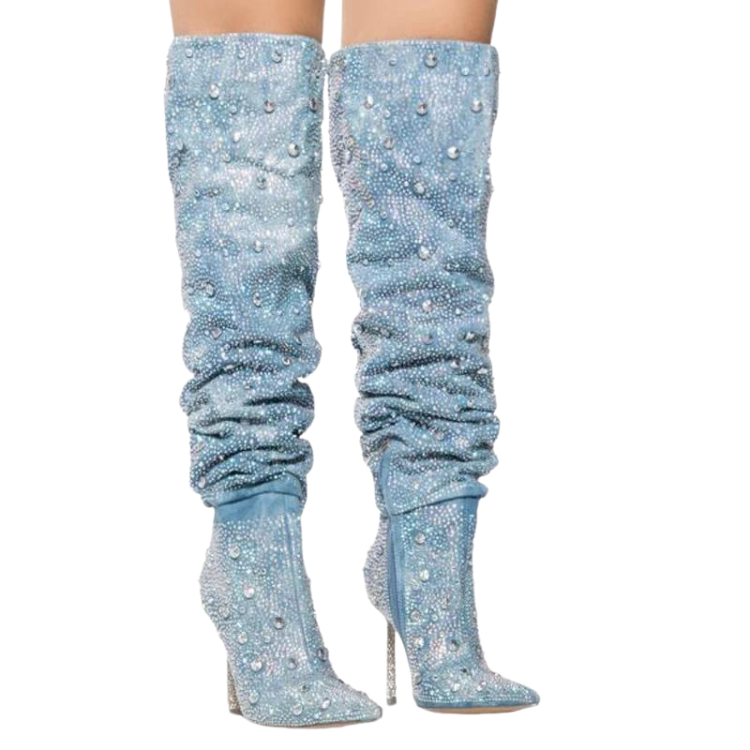 Denim Dazzle Rhinestone Jeans Boots