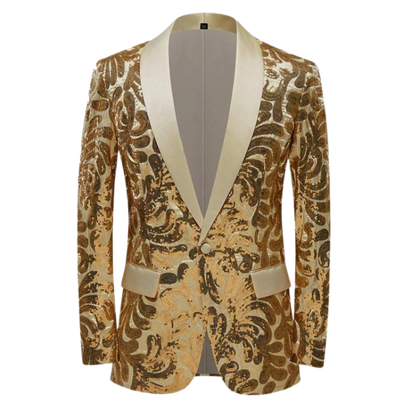 Gold Elegant Floral Sequins Blazer by Out Of Stock sold by Queer In The World: The Shop - LGBT Merch Fashion