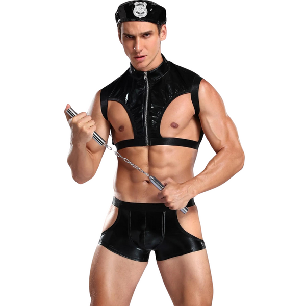 Erotic Faux Leather Police Costume