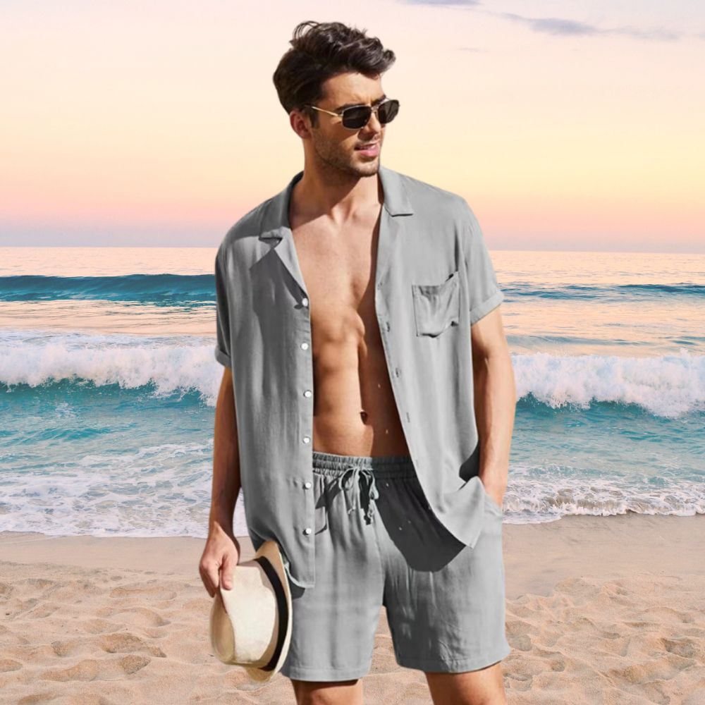 Euro Summer Short Sleeve Shirt + Shorts (2 Piece Outfit)