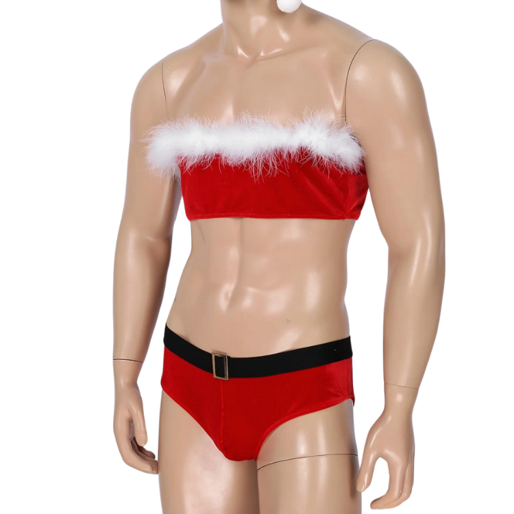 Gay Santa Sissy Lingerie Set With G-String Briefs