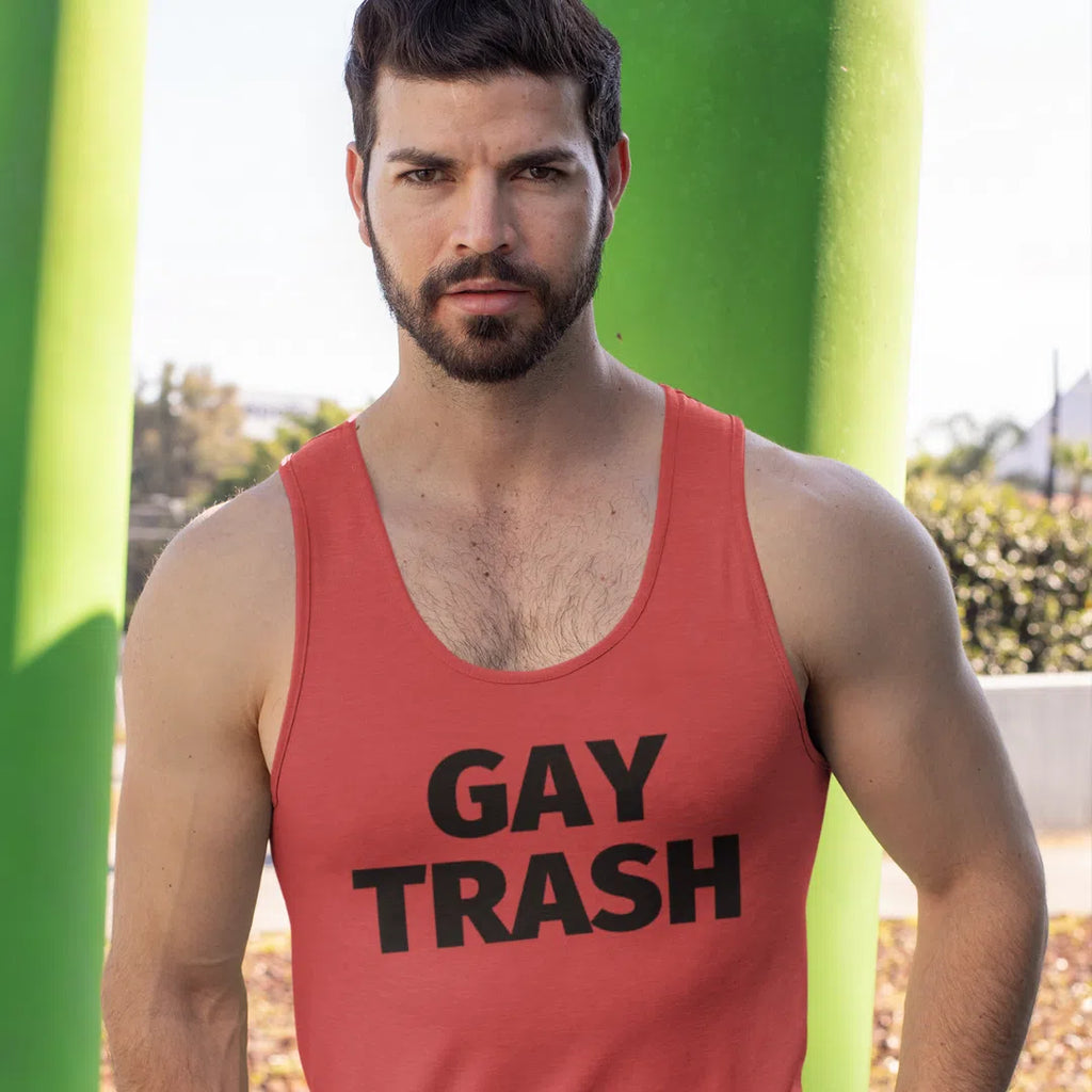 Red Triblend Gay Trash Unisex Tank Top by Queer In The World Originals sold by Queer In The World: The Shop - LGBT Merch Fashion