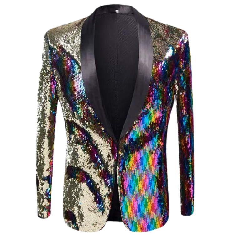 Golden Rainbow Gradient Sequin Blazer