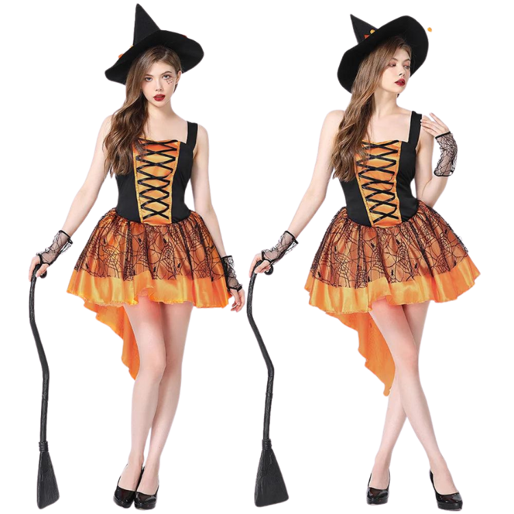 Orange Gothic Lace Up Witch Costume by Queer In The World sold by Queer In The World: The Shop - LGBT Merch Fashion