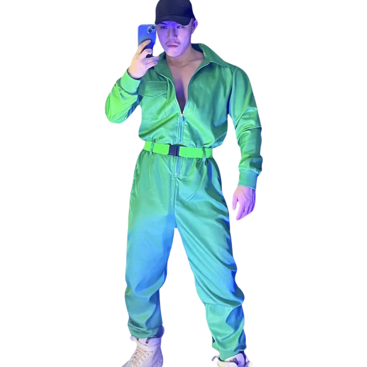 Green Hip-hop Overall Performance Costume Set