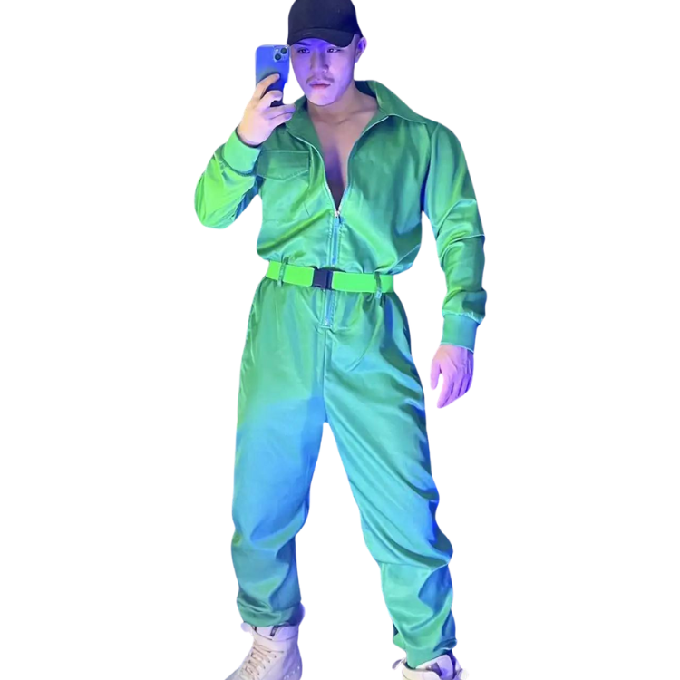 Green Rapper Clothes Green Hip-hop Overall Performance Costume Set – Queer In The World: The ...