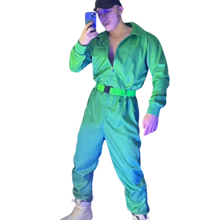 Green Rapper Clothes Green Hip-hop Overall Performance Costume Set – Queer In The World: The ...