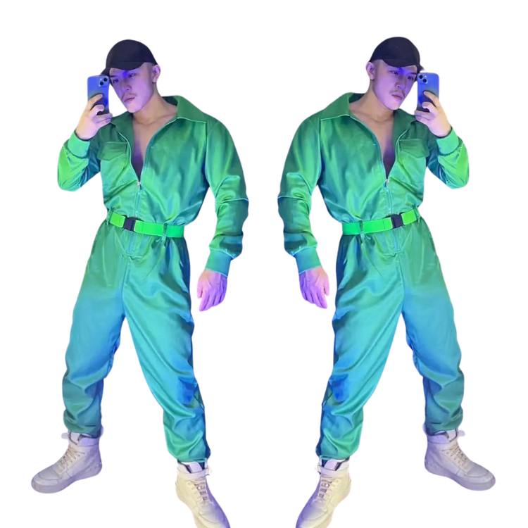 Green Rapper Clothes Green Hip-hop Overall Performance Costume Set – Queer In The World: The ...