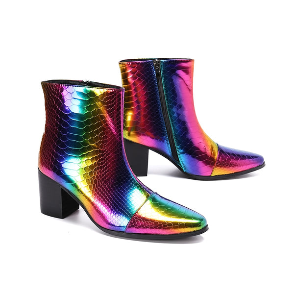 Rainbow Snakeskin Party Boots
