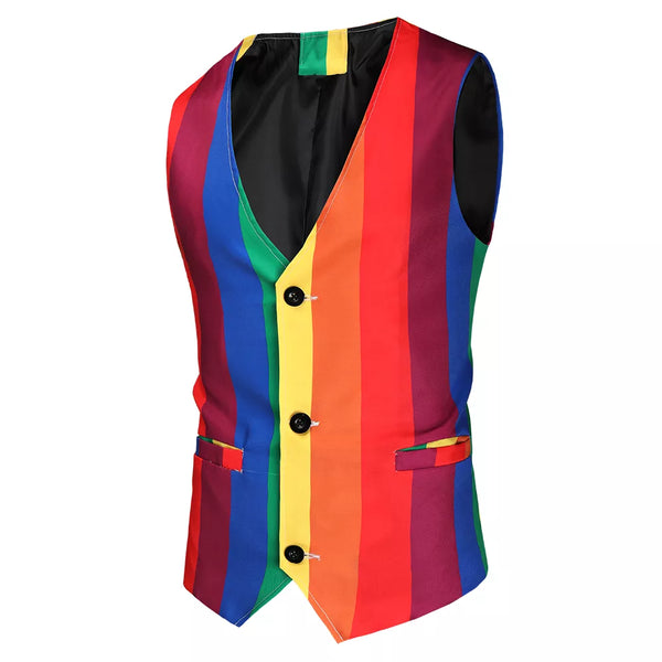 Rainbow Striped Deep V-Neck Vest With Buckle