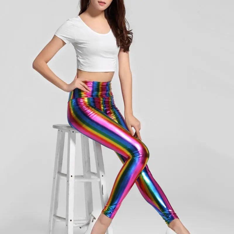 High Waisted Metallic Rainbow Pride Leggings