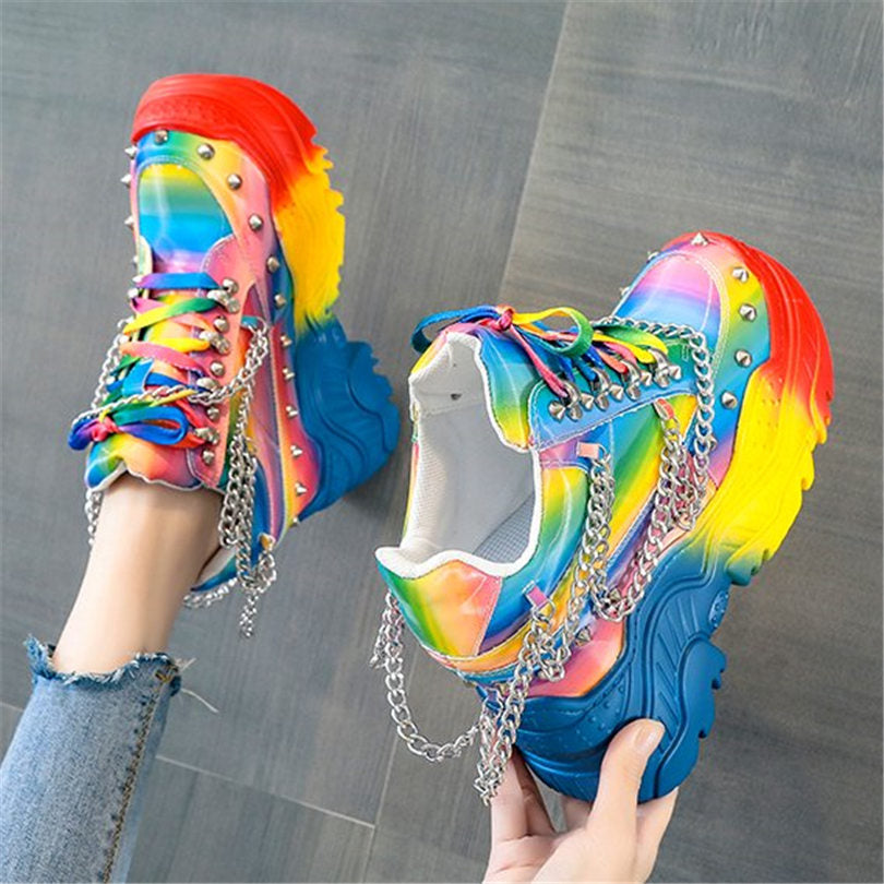 Men's Rainbow Rings Spikes High Top Sneakers Shoes