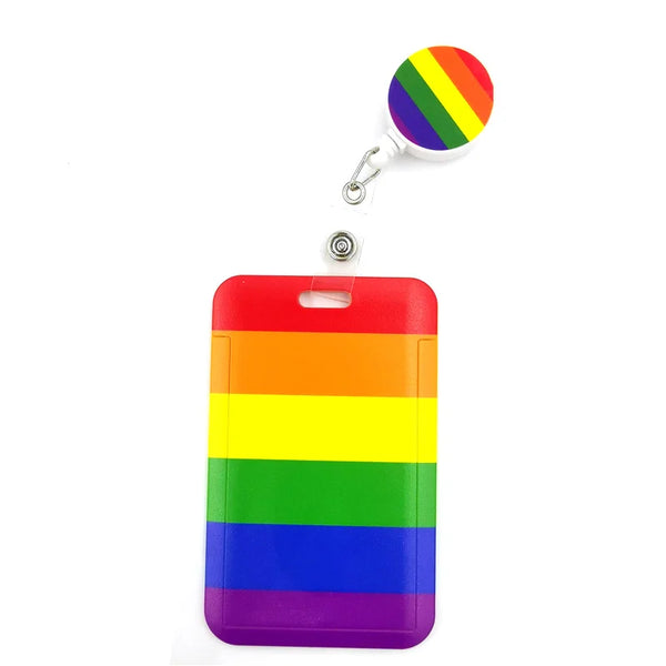 Show Your Pride LGBTQ+ ID Holder Clip features a rainbow-striped badge sleeve with a matching retractable reel, celebrating visibility and self-expression with bold, durable design for everyday queer joy.