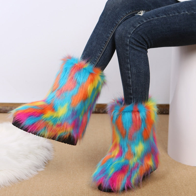 Furry hotsell rainbow boots